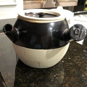 Vintage Asian Kyusu  tea pot black glazed 1940